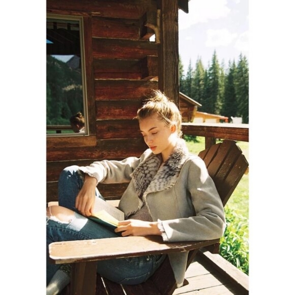 Anthropologie x Marrakech Gray Fur & Suede Reversible Moto Jacket | - Picture 4 of 11